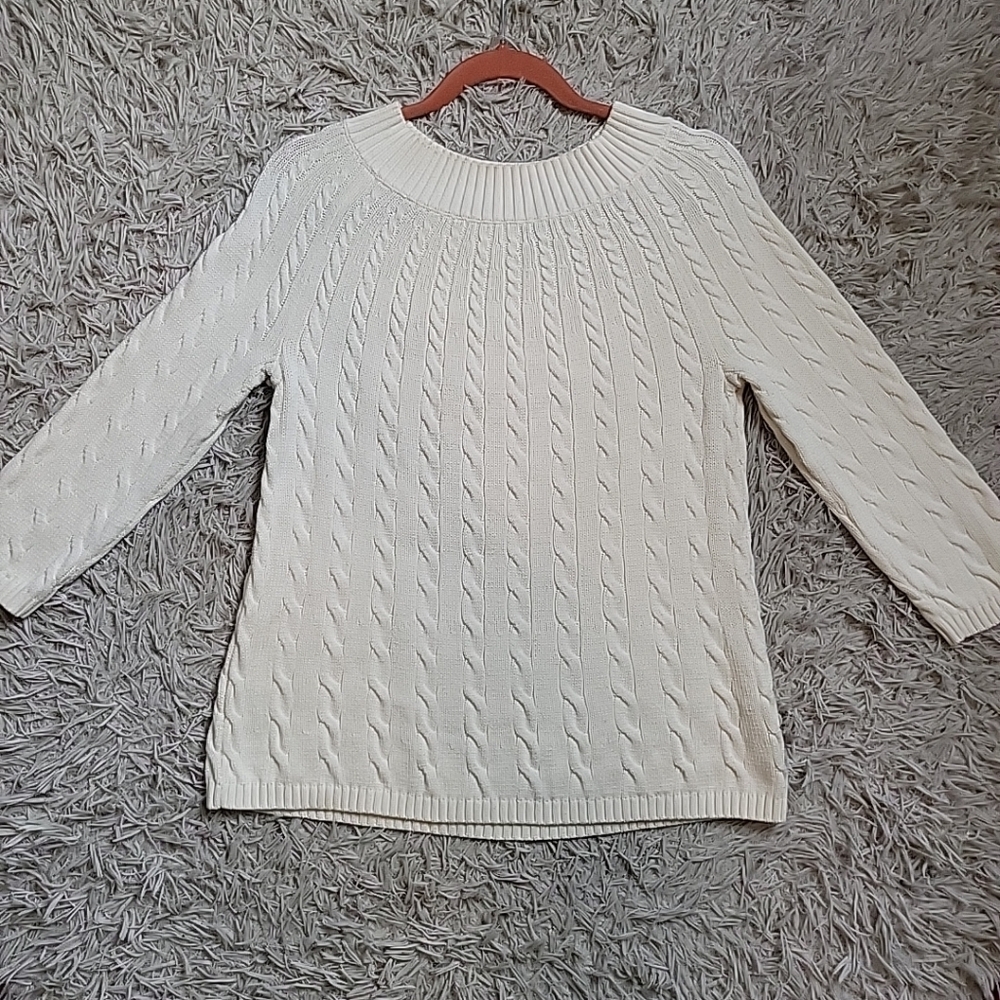 Talbots Cable Knit Sweater Top Ivory Off White Cream Classic Preppy Size Small S - Picture 2 of 9
